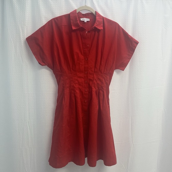 Gibson Latimer Dresses & Skirts - Gibson Latimer Red Linen Blend Fit And Flare Dress Pintuck Small